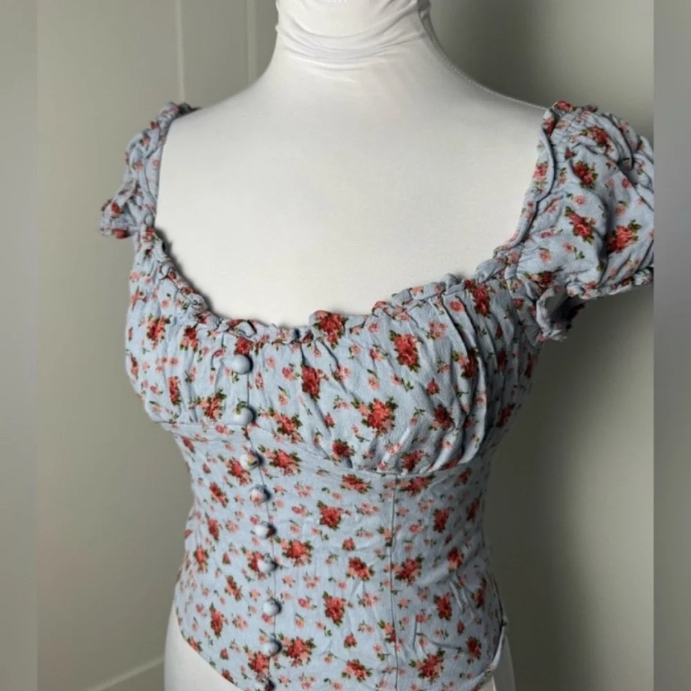 Reformation Bev Ruffle Top in Petunia Blue
